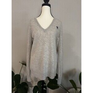Abercrombie & Fitch Y2K 100% Cashmere V-Neck Sweater Gray Soft Knit Logo Women L